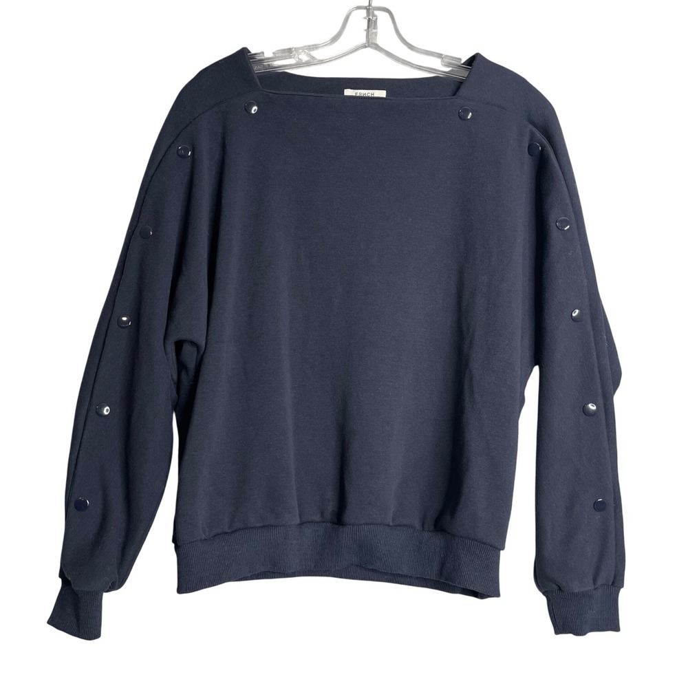 Frnch‎ Snap Button Detail Sleeve Sweatshirt Womens S M Navy Blue Dolman Sleeve